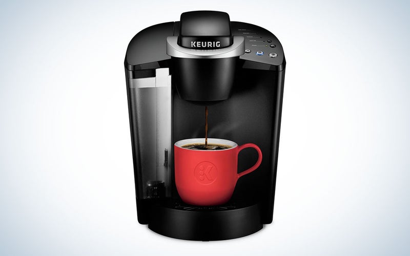 A black Keurig K-Classic coffee maker on a plain background.