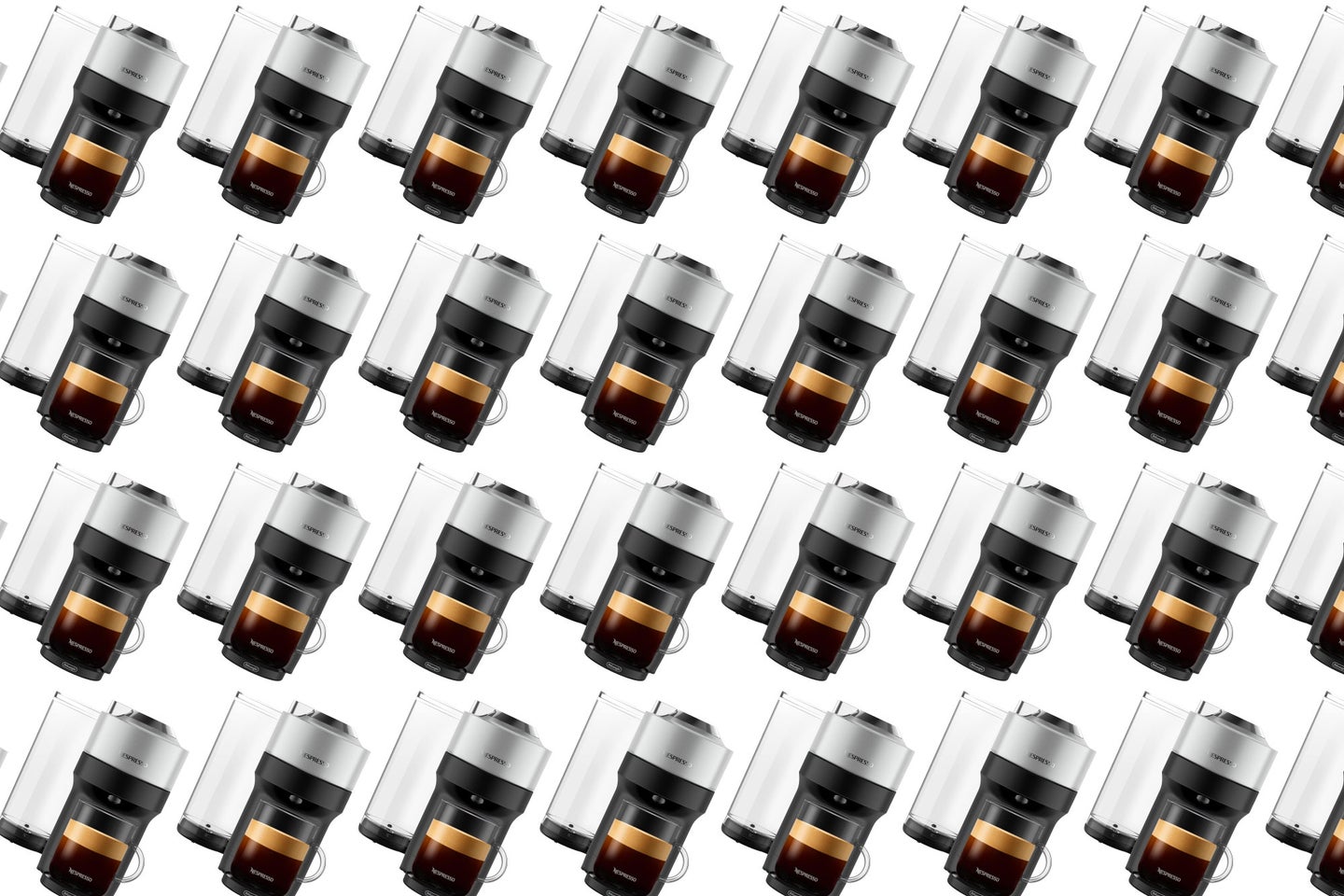 A Nespresso machine on a pattern on a plain background